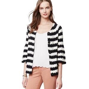 Anthropologie HWR Monogram Spike Striped Cardigan Sweater Small Black White
